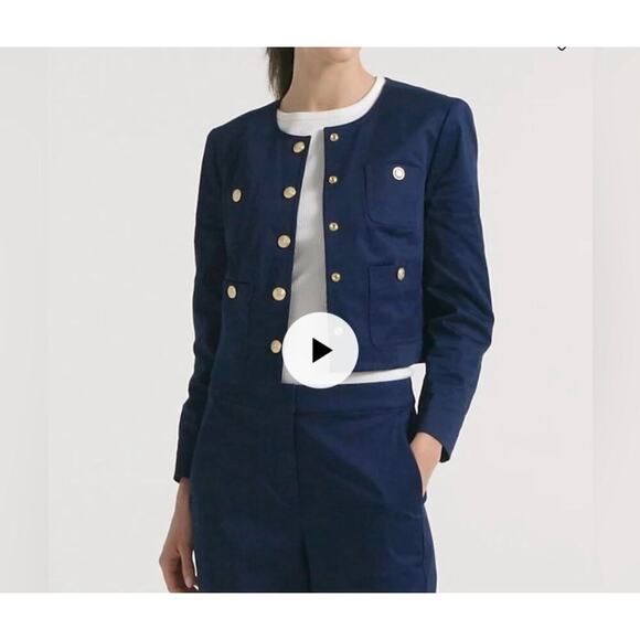 J.Crew Louisa cotton cropped navy blue blazer jacket women’s size 0 - Picture 2 of 10